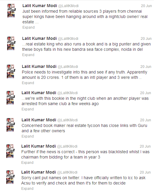 Lalit Modi CSK Real Estate Tycoon Bookie Link Tweets