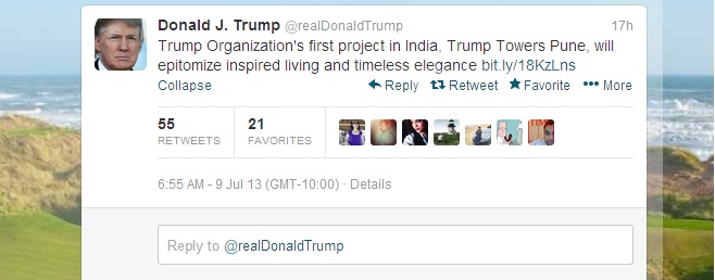 Donald Trump Tweet Trump Towers Pune