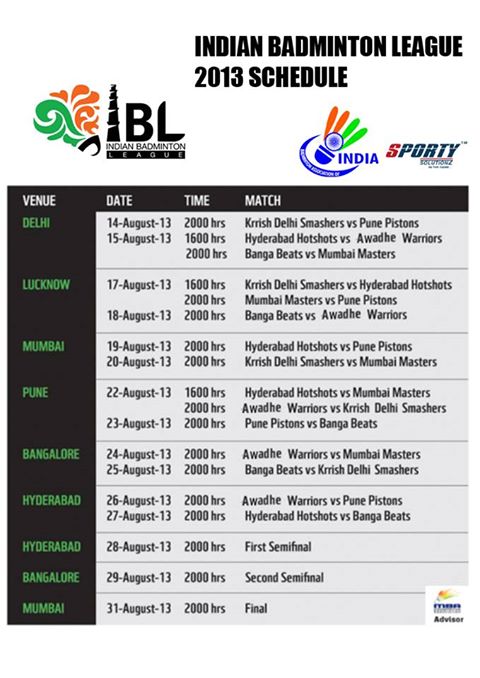 Indian Badminton League Schedule