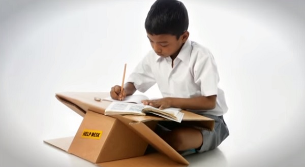 Cardboard Schoolbag Cum Desk For School Children In Rural India